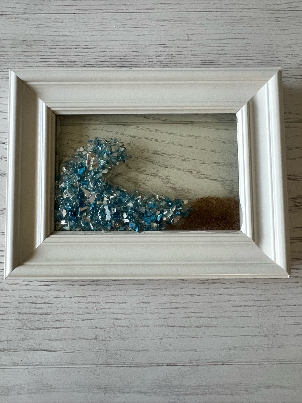 Blue Beach Wave Framed Glass Art -8”x6”
